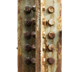 steel beam with rusted bolts isolated