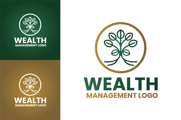 Modern Financial Growth Logo with Golden Coin and Tree in Green for Wealth and Investment Branding

