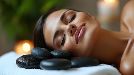 Obraz premium A woman receiving a gentle hot stone massage at a luxury spa retreat