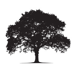 Peaceful Oak Tree Silhouette Vector