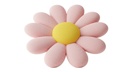 Pink flower with yellow center isolated on black background studio shot.
