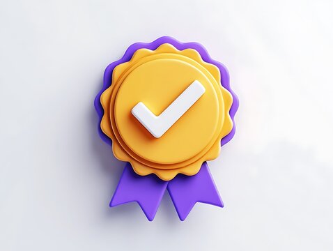 Yellow check mark badge isolated on white background