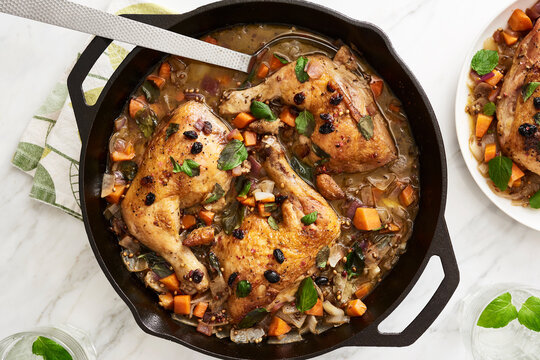 Overhead View of Chicken Escabeche in Pan 
