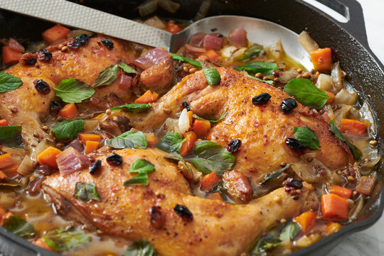 Chicken Stew in Pan Closeup 
