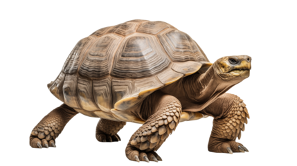 Close up of a tortoise walking on a transparent background 