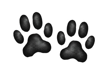 Two black paw prints isolated on a black background.