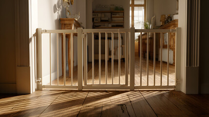 Secure Entryway A Childproof Safety Gate Protecting an Interior Doorway, Ensuring Toddler Safety and Home Security
