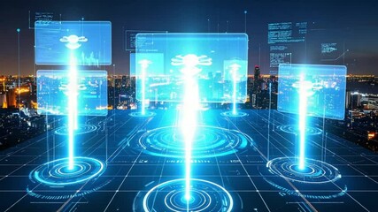 Cybernetic city, seamless looping 4k time-lapse animation video background - Powered by Adobe