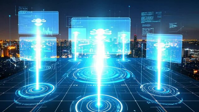 Cybernetic city, seamless looping 4k time-lapse animation video background - Powered by Adobe