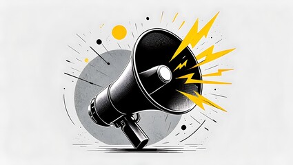 Megaphone with sound waves isolated on white background