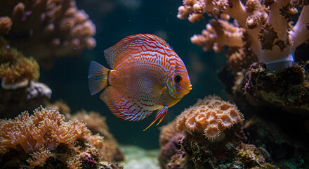 Colorful fish swimming among coral reef