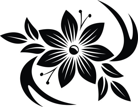 Decorative flower black and white silhouette illustration cliart flora design 