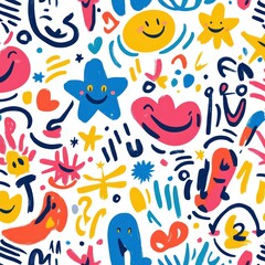 Colorful Abstract Pattern with Smiley Faces and Stars for Fun Design