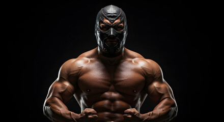 Muscular man wearing mask with defined physique and Transparent Background
