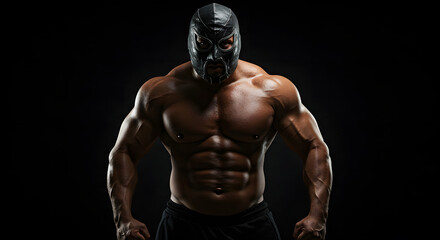 Muscular man wearing a mask in Transparent Background