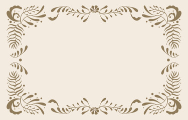 Retro flower and leaves frame banner in wavy line style for horizontal A4 design
