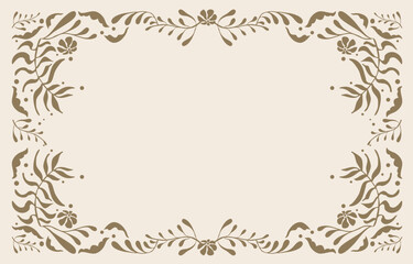 Retro flower and leaves frame banner in wavy line style for horizontal A4 design