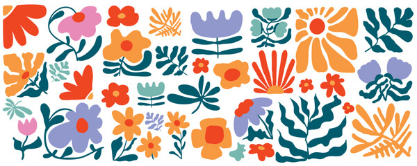wavy groovy flower banner background in naive style