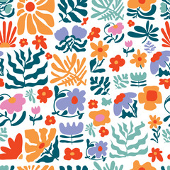 wavy groovy flower seamless pattern in naive style