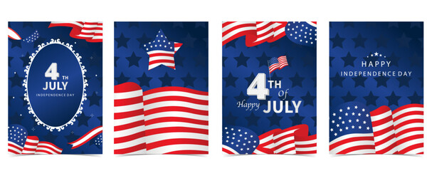 4th of July Independence Day background with flag party for a4 vertical design