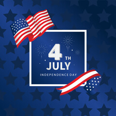 4th of July Independence Day background with flag party for square design