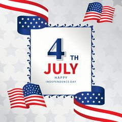 4th of July Independence Day background with flag party for square design