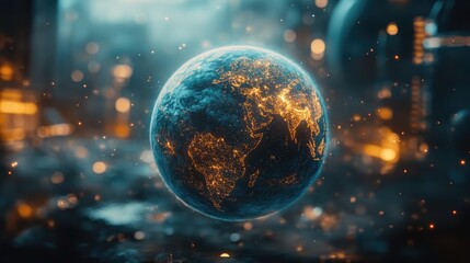Floating Earth in Futuristic Cityscape