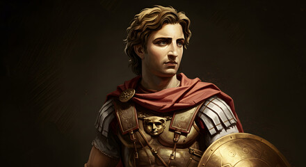 Roman soldier warrior with shield and armor