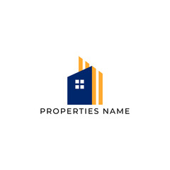 ILLUSTRATION BLUE ORANGE COLOR HOME. BUILDING ARCHITECTURE SIMPLE MINIMALIST LOGO ICON DESIGN VECTOR. GOOD FOR REAL ESTATE, PROPERTY INSDUSTRY