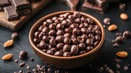 Fototapeta premium Dark chocolate covered treats in a bowl.