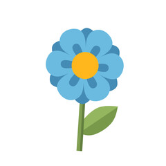 Blue flower with layered petals and yellow center. Modern flat vector icon suitable for spring, kids content, or decorative themes