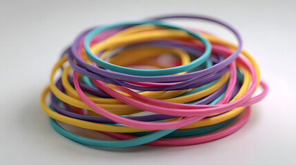 Colorful elastic rubber bands are isolated on a white background