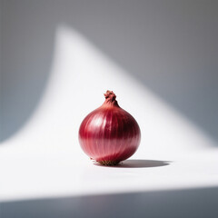 Single red onion isolated on white background
