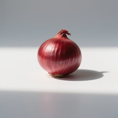 Single red onion isolated on white background