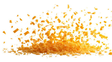 Fototapeta premium shredded cheddar cheese spilling isolated, transparent background 