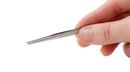 a hand holding tweezers isolated, transparent background	