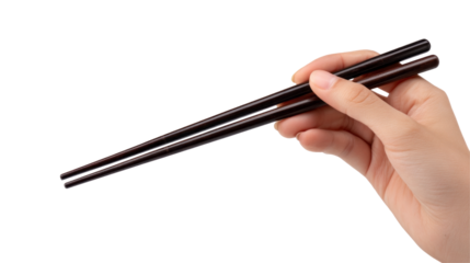 a hand holding chopsticks isolated, transparent background	