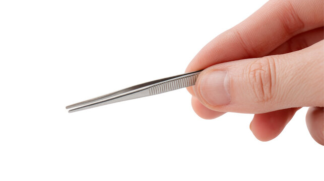 a hand holding tweezers isolated, transparent background	