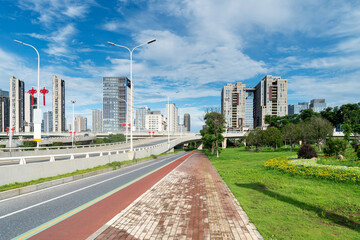 The century avenue of street scene in shanghai Lujiazui,China.