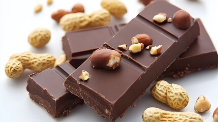 Dark chocolate bar with peanuts and nuts.