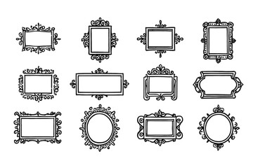 Elegant Ornate Frames Collection of 12 Hand-Drawn Decorative Borders for Design Projects