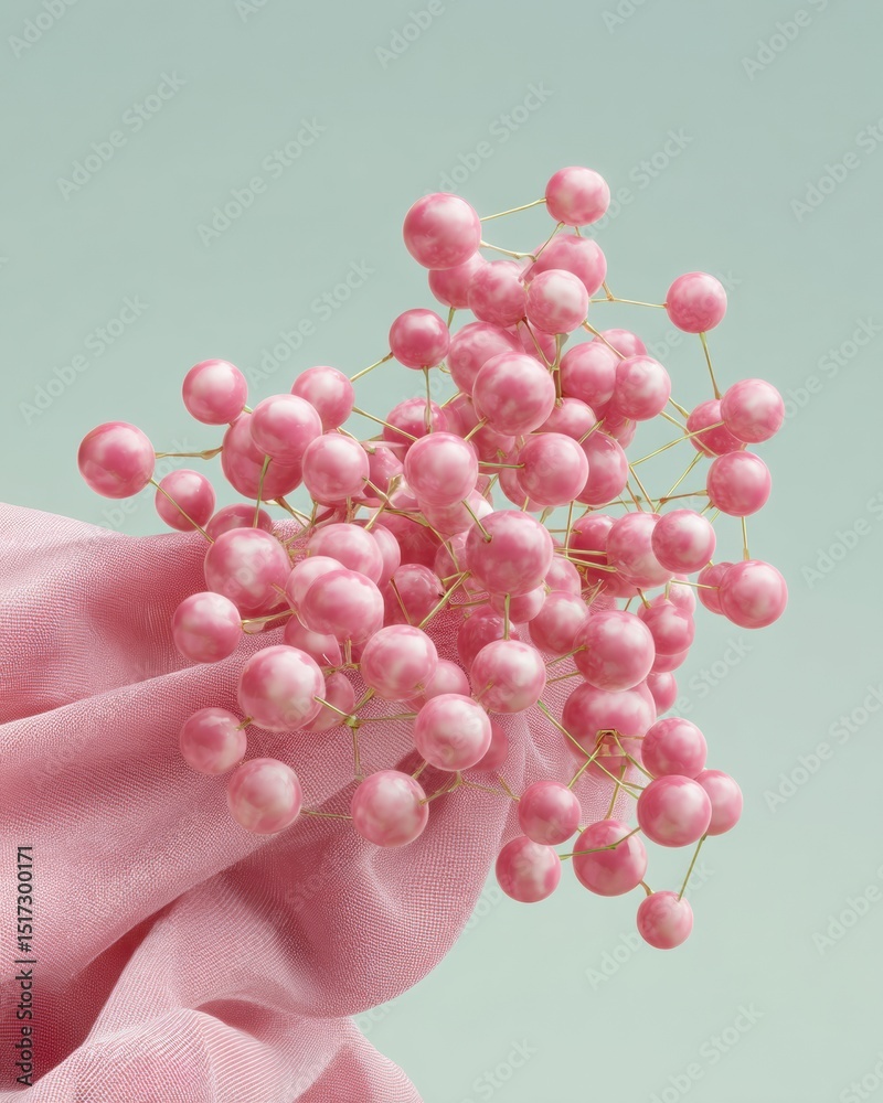 Fototapete Abstract interconnected neural network visualization with pink nodes on fabric, symbolizing quantum information and complex digital data structures for AI marketing