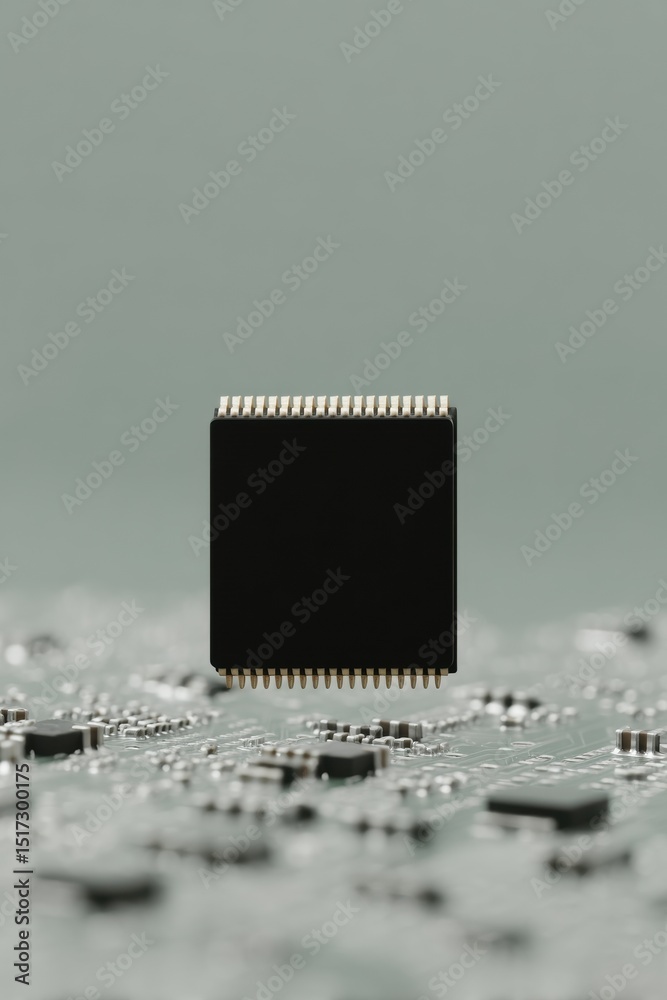 Poster Quantum Microchip Processor with Elevated Design on Circuit Board for Semiconductor Industry Marketing and Next-Generation Technology Innovation