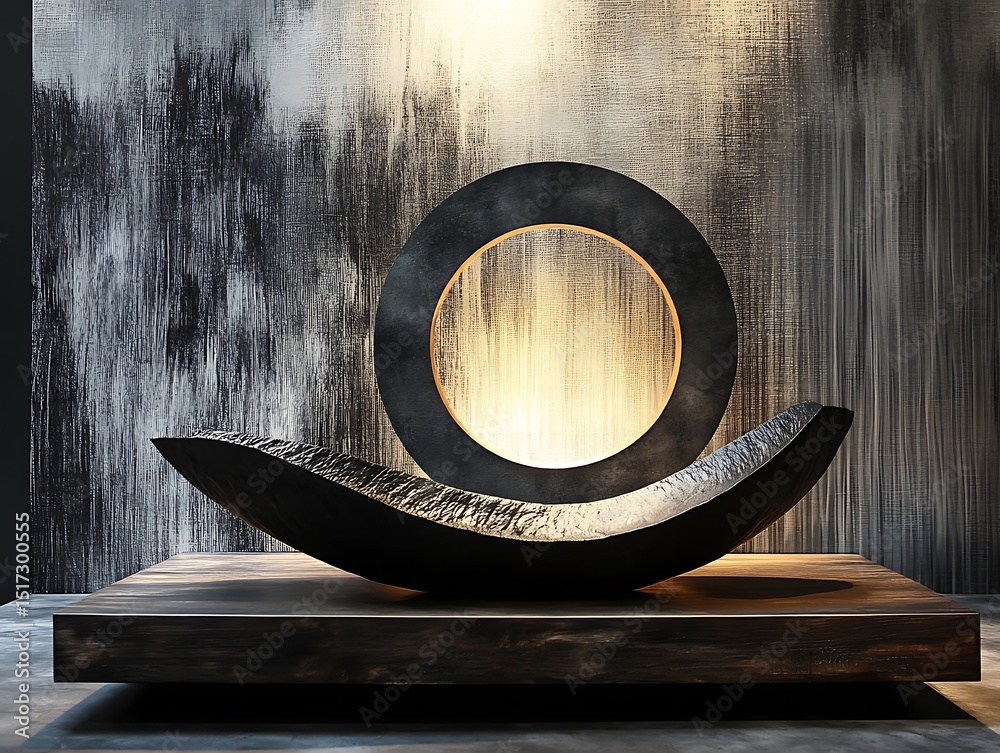 Poster abstract composition with circular element and contrasting textures interplay