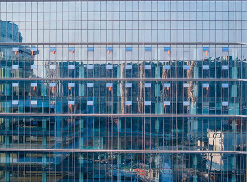 Close-up of Modern Building Structure with Glass and Lighting