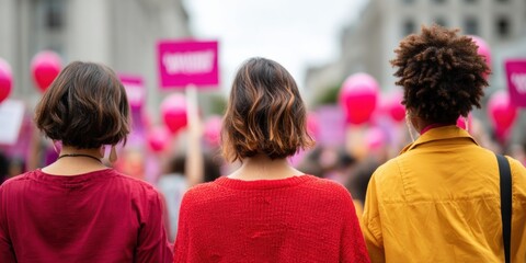 Diverse Group of Protesters with Reproductive Rights Signs Marching Toward Government Building Showing Social Activism and Civic Engagement