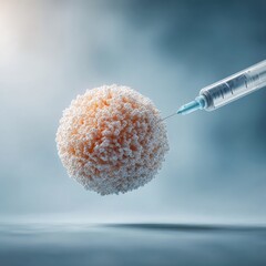 Microscopic Cancer Cell Targeted by Syringe Injection in Laboratory Setting Symbolizing CAR T-Cell Therapy and Personalized Cancer Treatment Innovation