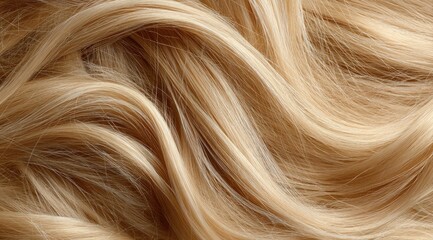 Close-up of flowing, light blonde hair, exhibiting smooth, wavy texture and subtle highlights, creating a luxurious and glossy appearance