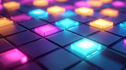 Glowing neon squares arranged in grid pattern