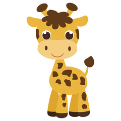 Cute sitting baby giraffe vector cartoon illustration